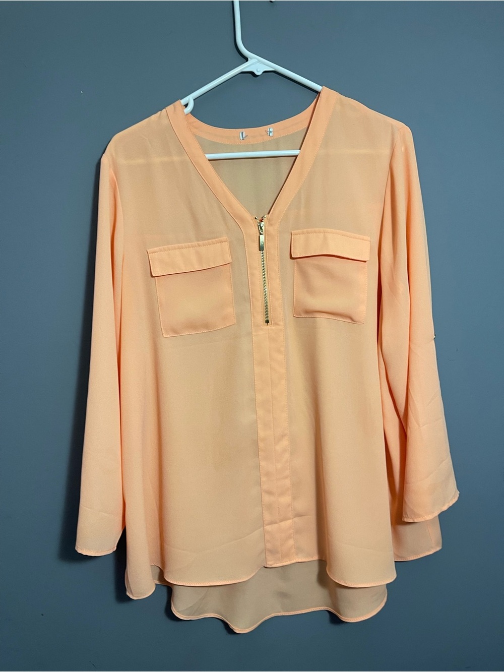 Peach Zip-Front Women's Blouse
